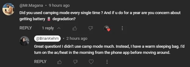 Using camp mode and Tesla battery degradation question