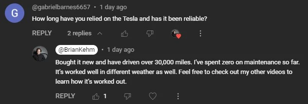 Tesla question on reliability and answer after driving 30,000 miles