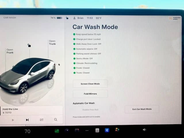 Tesla car wash mode how to enable free roll