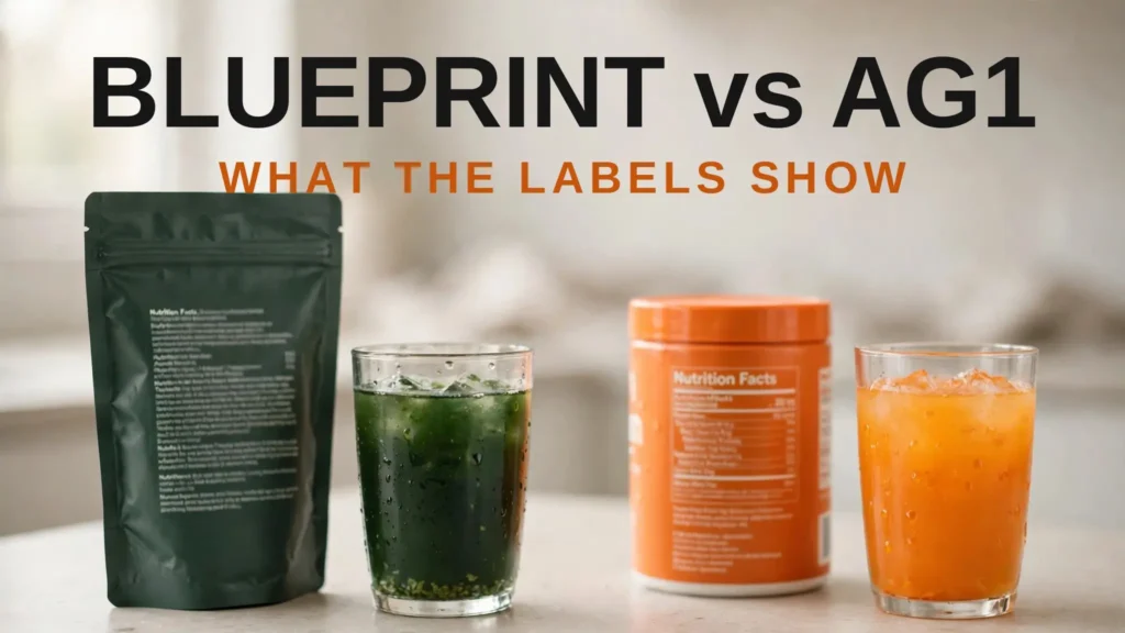 Bryan Johnson Blueprint vs AG1 drink mixes for longevity comparison